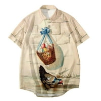 Zermoge blouses тениски за мъже на клирънс продажба мъже модни ежедневни копчета Великденски печат Превръщане на риза с къс ръкав блуза блуза