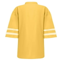 Просвещение Летни върхове Блуза Небрежно късо ръкав твърди жени блузи V-образни моди, жълто, L