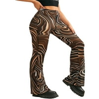 Luxplum дамски панталони с висока талия йога панталони абстрактни гамаши за печат дълги чорапогащи фитнес джинги кафяви l