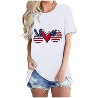 Тениска от американски флаг Жени САЩ звездни ивици Четвърти юли тениски за ежедневни афлаг отпечатък тийджърски върхове от печат разхлабен пуловер кръгла врата с