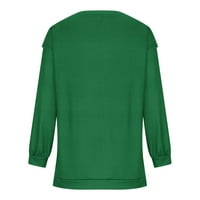 Случайно женско денят на Патрик за печат с дълъг ръкав кръгла шия пуловер свободен връх, тъмнозелен, xl