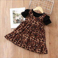 Летни модни дрехи Детски комплекти солидни ръбове с къс ръкав тениски+леопардова рокля без ръкави Детски дрехи за 18M-6y