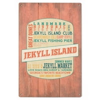 Остров Джекил, типография, контур бреза дървена стена знак