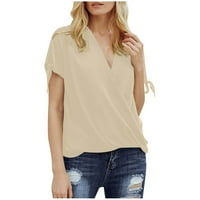 Umitay Fashion Mashion Casual Solid Color V Neck Short Loweve Hollow Loose Rish Top