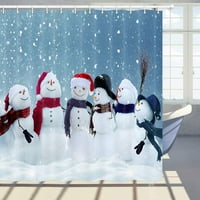 Коледен душ завеса снежни човеци, стоящи през зимата коледен пейзаж полиестер тъкан баня баня завеси за баня комплект с куки