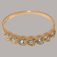 Британски направени 9k розово злато женско пръстен култивирани перли и аквамарин вечността - Опции за размер - размер 7.5