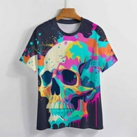 Артистична и удобна тениска с пълен печат за женски цветен дизайн на главата на черепа