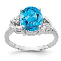 Солиден 14K бяло злато 10x овално синьо топаз диамантен годежен пръстен размер