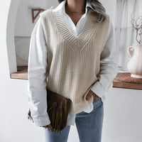 Женски пуловерни жилетки с V-образен деколтен разхлабен плетен пуловер жилетка miayilima