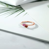 Gem Stone King 18K Rose Gold Платен сребърен розов Moissanite Червен гранат и бял циркония байпас за жени