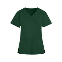 Дамски върхове къси ръкав жени блуза работно облекло солидна тениска тий тийнети сили зелени XL