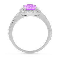 2. CT Brilliant Emerald Cut Natural Amethyst 14K White Gold Haliater с акценти пръстен SZ 10