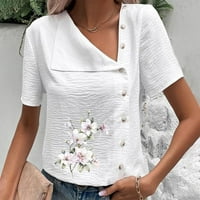 Aoochasliy дамски блузи с къс ръкав летен ежедневен отпечатани памучни и бельо