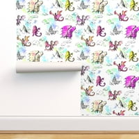Peel & Stick Wallpaper 12ft 2ft - Dragon Rainbow Dragons Multi Book Illustration Baby Custom Подвижен тапет от Spoonflower