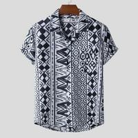 Ризи за копче за мъже плюс размер хавайски стилен къс ръкав геометрия печат ревера топ тийнейджъри удобни летни плажни тениски черен xl
