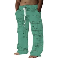 Мъжки палацо панталони Флорални щампа с дълги панталони еластични дъна на талията на талията мъже ежедневно лято зелено 2xl