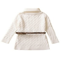 Pbaem Little Girls 3- Белият дълъг ръкав Трутлея плетен пуловерни върхове с фани пакет