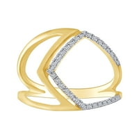 Карат кръг нарязани бели естествени диамантени коктейлни ленти пръстен в 10k твърдо жълто злато