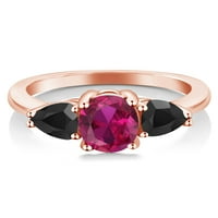 Gem Stone King 2. Ct Oval Red Създаден Ruby Black Ony 18K Rose Gold Платен сребърен пръстен