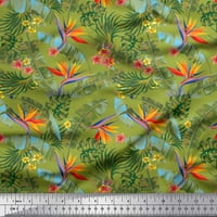 Soimoi Poly Georgette Fabric Tropical Leaves, Plumeria & Heliconia Floral Print Fabric край двора