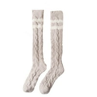 Lawor чорапи за мъже и жени зимни жени коралови рунки чорапи средна тръба спящи домашни солидни телешки чорапи khaki