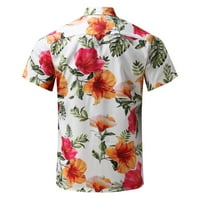 Puawkoer мъже пролетта лятна ежедневна риза флорални хавайски плажни тропически върхове ежедневен бутон надолу с късо ръкав риза мъжки дрехи бяло