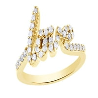 Бял естествен диамант любов пръстен в 10k жълто злато
