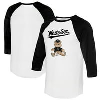 Женски мъничко бяло черно Чикаго бяло So Teddy Boy 3 4-ръкав тениска Raglan