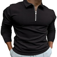 Мъже непринудени дълги ръкави поло риза Мъжки класически приготен блуза цип бягащ райета атлетична тениска khaki 2xl