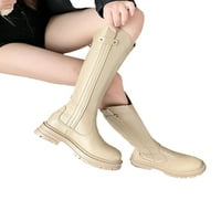Zodanni дамски ежедневни ботуши за езда офис Zipper Knee High Shoes Fashion Comfort Platform Tall Boot Khaki Plush подплата 4.5