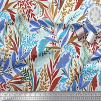 Soimoi Blue Heavy Satin Leves Leaves Leves Art Art Fabric отпечатъци от двор