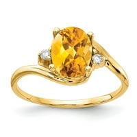 14k жълто злато 8x овален цитрин проверка срещу истински диамантен пръстен