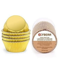 Gifbera Gold Foil Muffin Cupcake лайнери за печене чаши стандартен размер, 100 броя