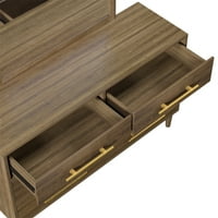 Дървен скрин, скрин от средата на века с чекмеджета и златни дръжки Функционална маса за грим със здрави крака ретро акцент шкаф за съхранение за спалня за хол, орех