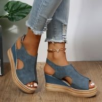 Feiboyy Ladies Fashion Mode Color Color Out Leather Open Toe Buckle Wedge пета сандали