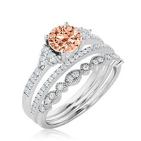 Красив средата на века 2. Карат кръг от режещ морганит и диамантен мосанит годежен пръстен, сватбен пръстен в сребро със стерлинги с 18K бяло злато, каменен пръстен, т?