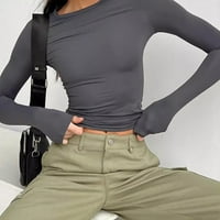 Жени ризи с дълъг ръкав тънък приспособен Y2K Изрязани тениски улични дрехи
