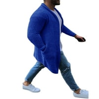 Капрез мъже шал яка палто средна дължина с джобове Пуловер падащо яке солиден цвят изходно облекло синьо 3xl