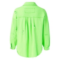 Kali_store дамски Жан якета Модни женски ежедневни якета за бутони с бутони с пух-ръкав реколта Жан деним яке Зелено, XXL
