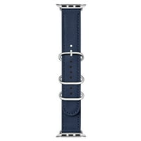 Apple Watch Band Истинска кожа Iwatch заместителна каишка тъмно синьо сребро