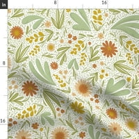 Памучен сатен копая за одеяло, двойно - поляни цветя флорални градински градински чанта от горчица ботанически печат по поръчка по спално бельо с лъжица