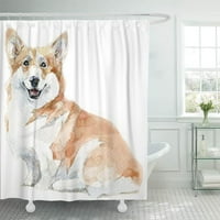Акварелен рисунка Червено куче Портрет Портрет Пемброк Уелс Корги завеса за душ