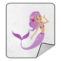 Цветният характер на русалка с лилава коса и дълга рибна опашка хвърляне на одеялото одеяла плюшено одеяло