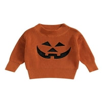 Малко дете бебе Хелоуин плетен пуловерна тиква череп печат Небрежен пуловер с дълъг ръкав Плетене на бебета топла есен зимни тоалети