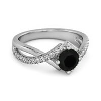 Класически и елегантен 0. CTW Black Spinel Sterling Silver Solitaire Accents Women Ring