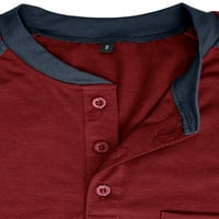 Мъже върхове тениска с дълъг ръкав Henley ризи Мъжки редовно прилепване на празнични пуловери вино червено l