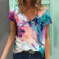 Penkiiy жени Лято отпечатани блузи Тройди Небрежни тениски с тениски с къс ръкав плюс тениски с размер светлосини на хлабина