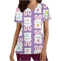 PBNBP женски великденски зайци зайци джобове v шия къса ръкав медицинска сестра Работни униформи Скрабс върхове ， Fo News ризи