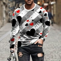 Мъже риза с дълъг ръкав на открито ежедневно кръгло вратна ръкав пуловер Свети Валентин 3D отпечатани мъжки тениска блуза сиво размер xxxxl