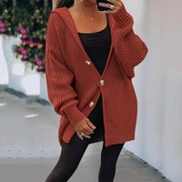 Жени отворени предни пуловер Плакано палто Зима с дълъг ръкав Женски пуловер палто червено XL